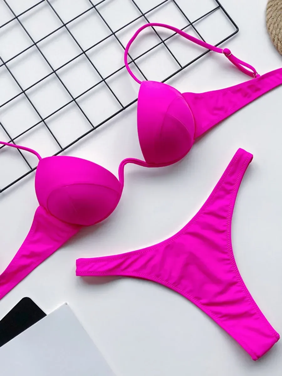 Underwire Bra Padded - Sexy v-bar underwired sutiã copo tanga