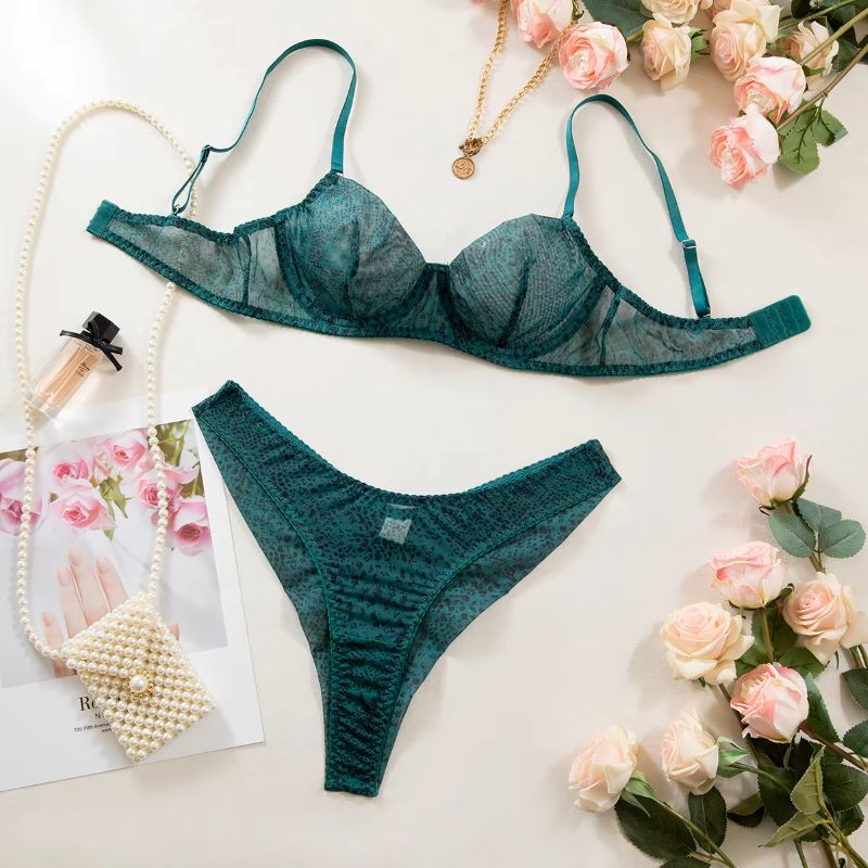 Sheer Mesh Bra - Conjunto de Lingerie Feminina 2 Peças: